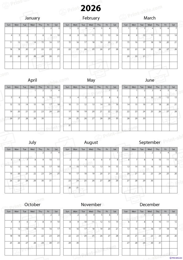 2026 Calendar Printable Free Download