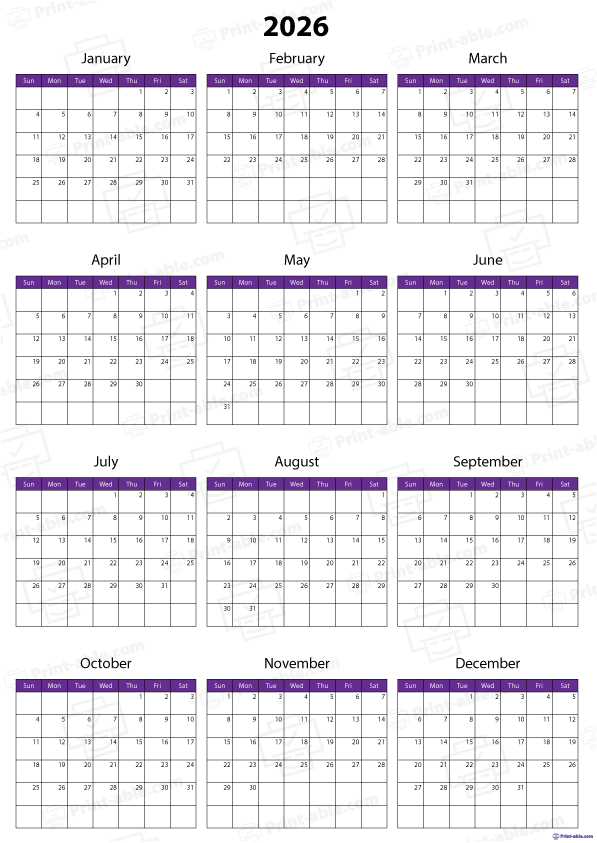 2026 Calendar Printable Free Download