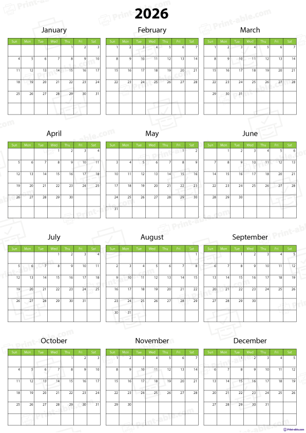 2026 Calendar Printable Free Download