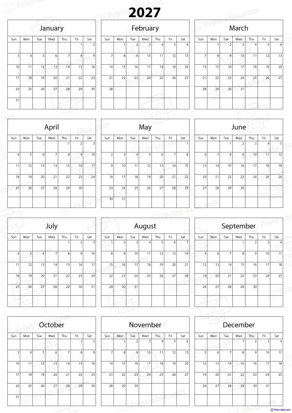 2027 Calendar Printable Free Download