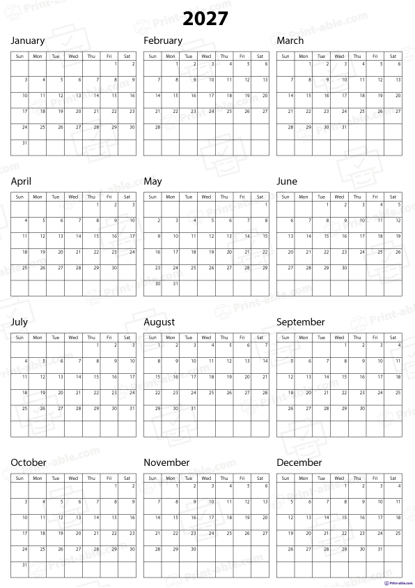 2027 Calendar Printable Free Download