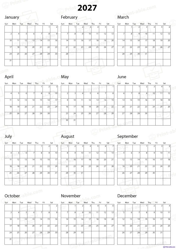 2027 Calendar Printable Free Download
