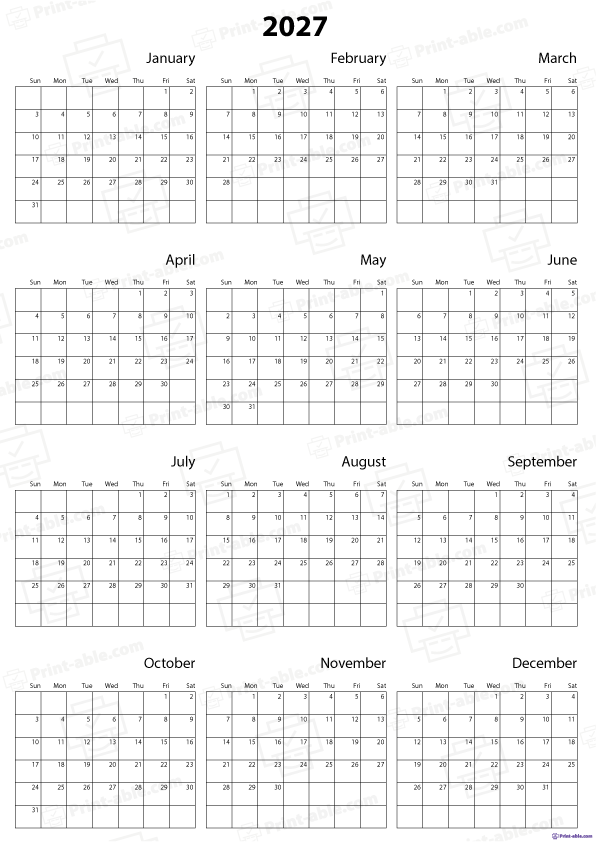 2027 Calendar Printable Free Download