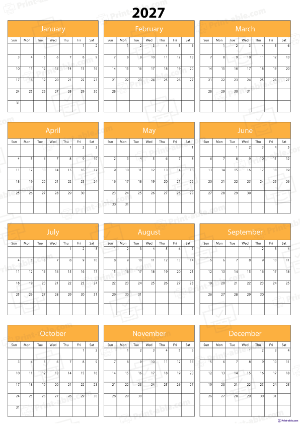 2027 Calendar Printable Free Download