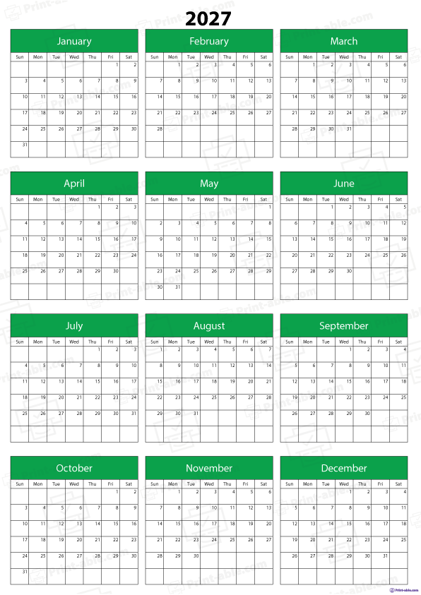2027 Calendar Printable Free Download