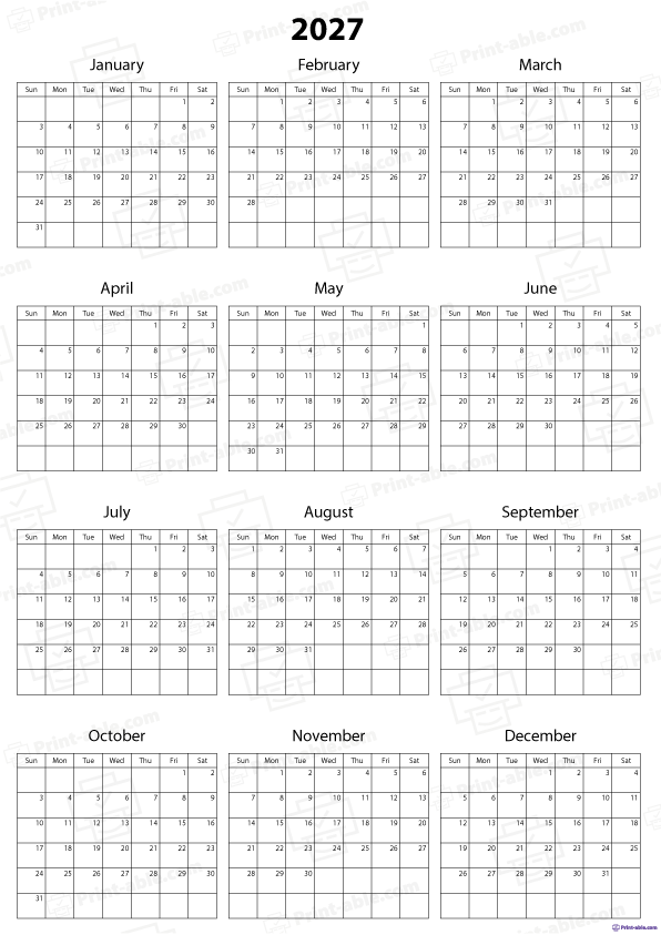2027 Calendar Printable Free Download
