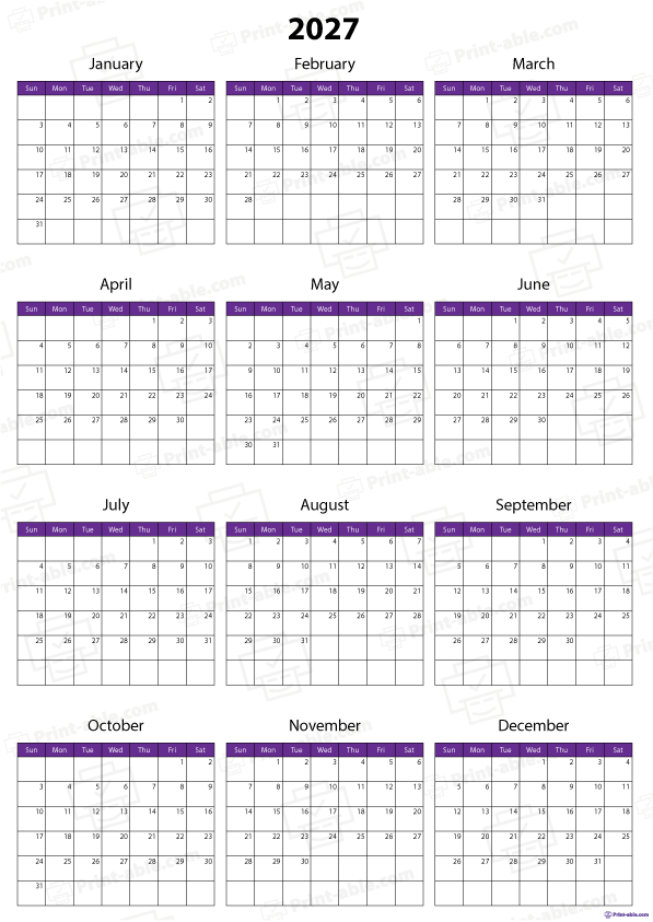2027 Calendar Printable Free Download