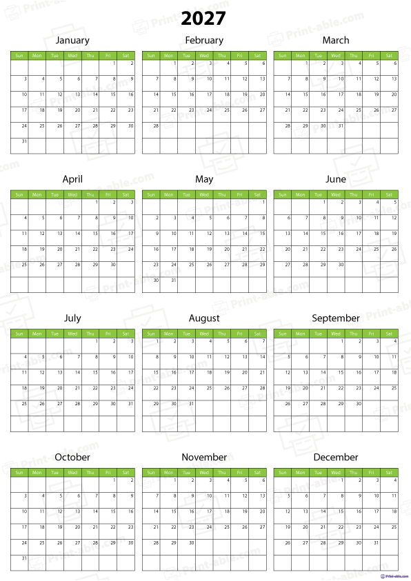 2027 Calendar Printable Free Download