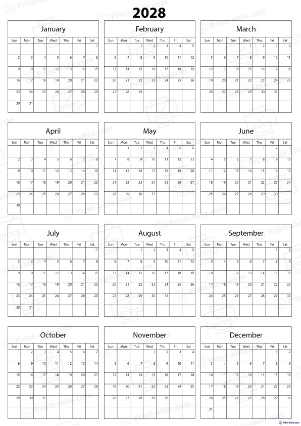 2028 Calendar Printable Free Download