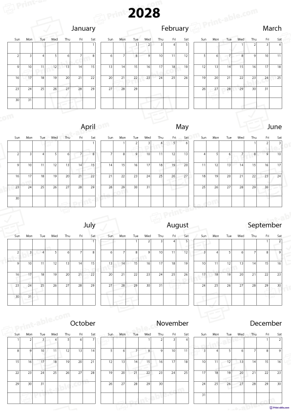 2028 Calendar Printable Free Download