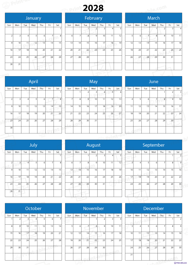 2028 Calendar Printable Free Download