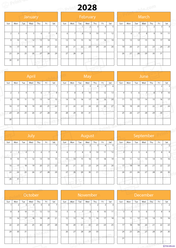 2028 Calendar Printable Free Download