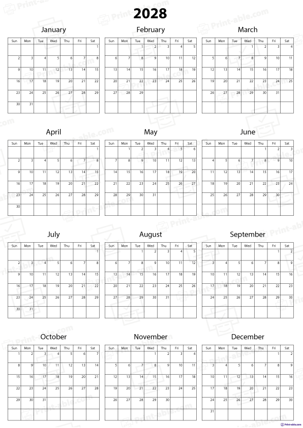 2028 Calendar Printable Free Download