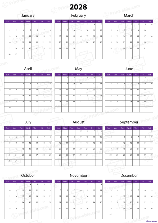 2028 Calendar Printable Free Download