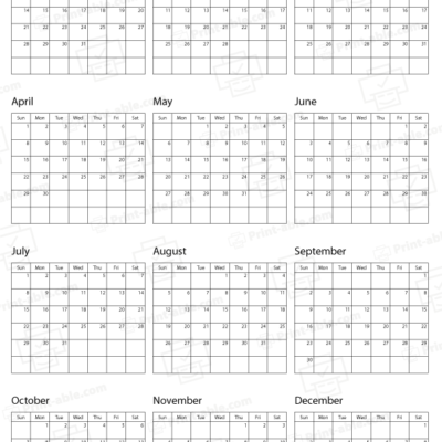 2029 calendar printable