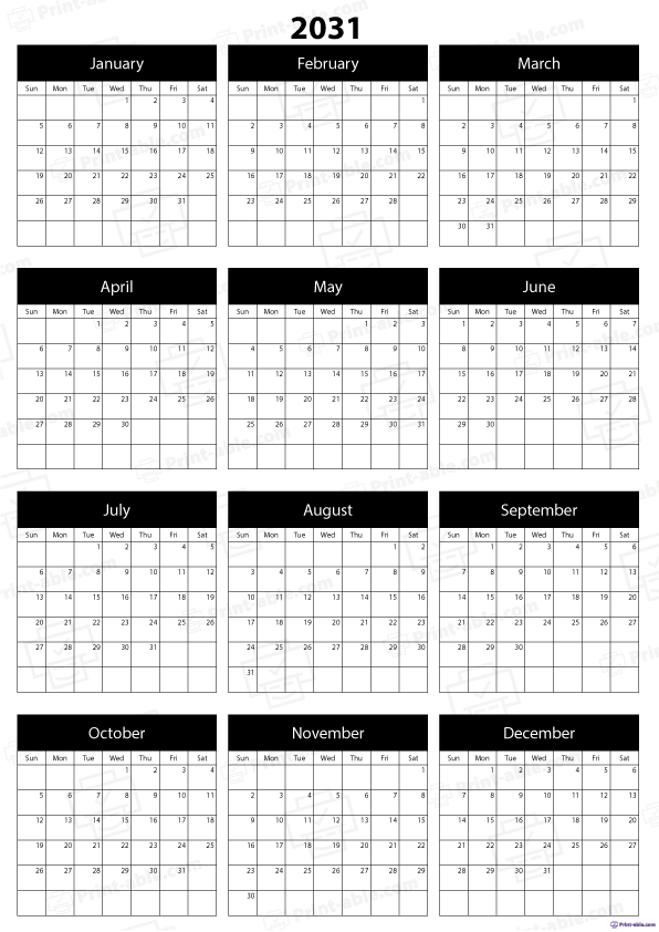 2031 Calendar Printable Free Download