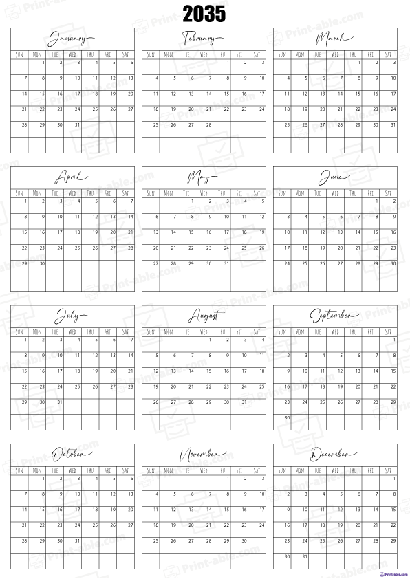 2035 Calendar Printable Free Download