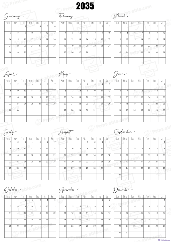 2035 Calendar Printable Free Download