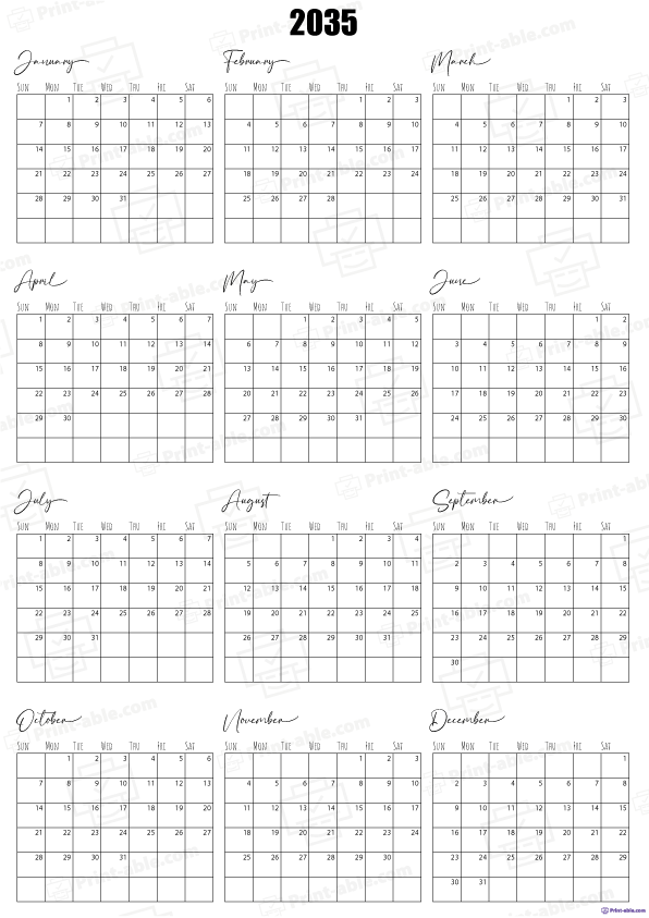2035 Calendar Printable Free Download