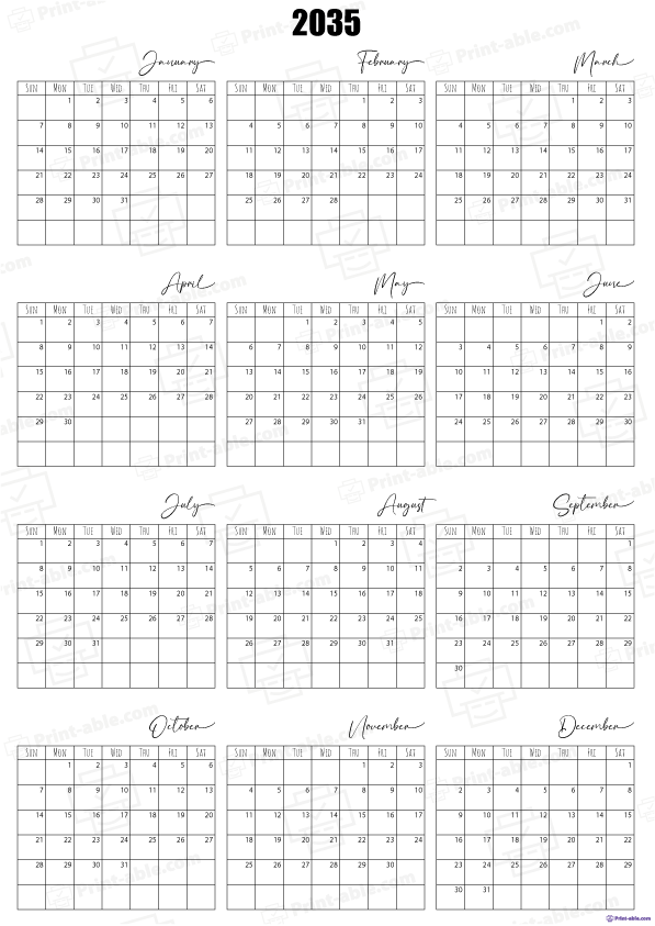 2035 Calendar Printable Free Download