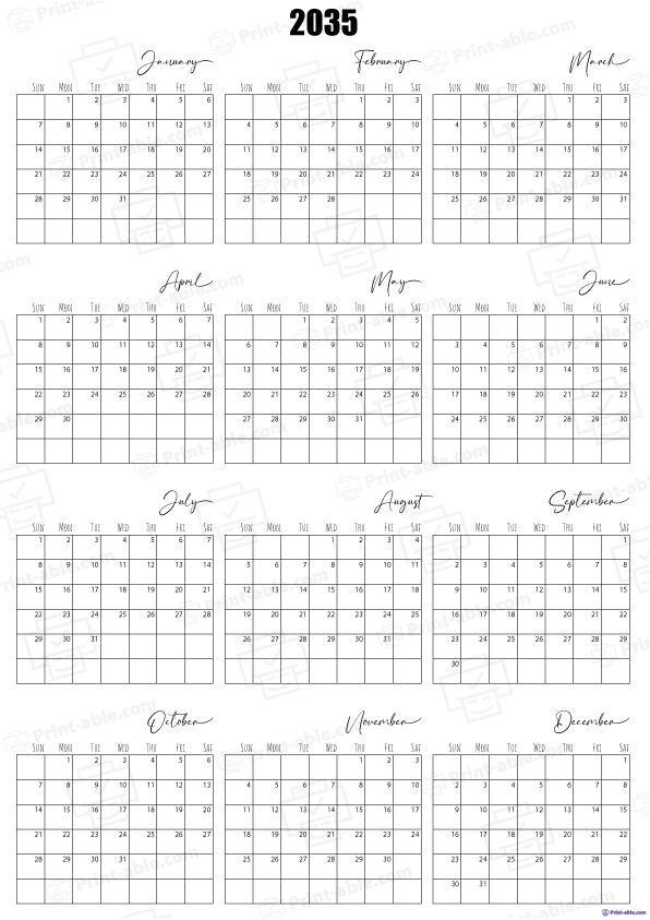 2035 Calendar Printable Free Download