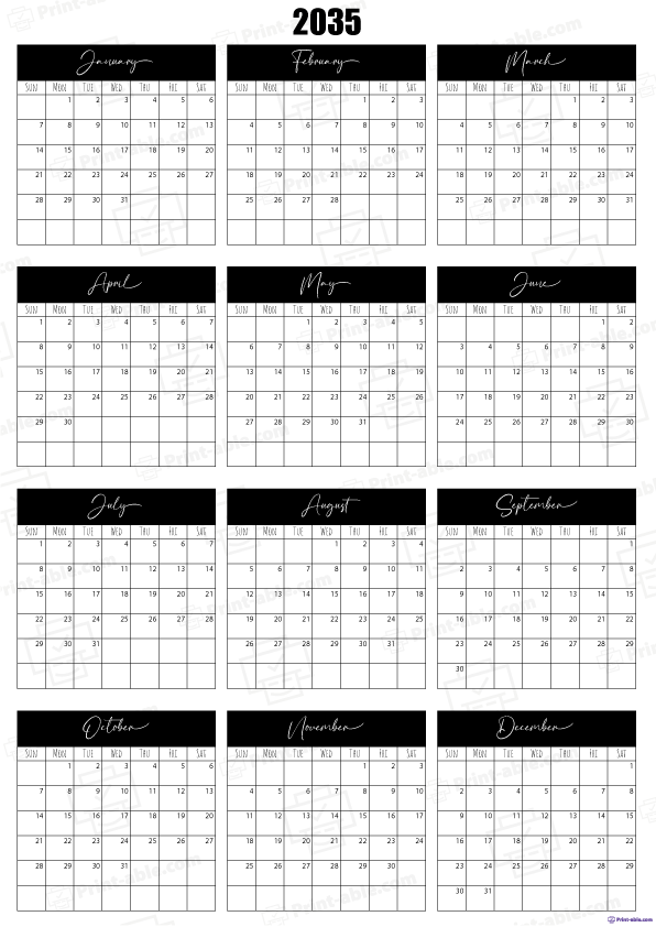 2035 Calendar Printable Free Download