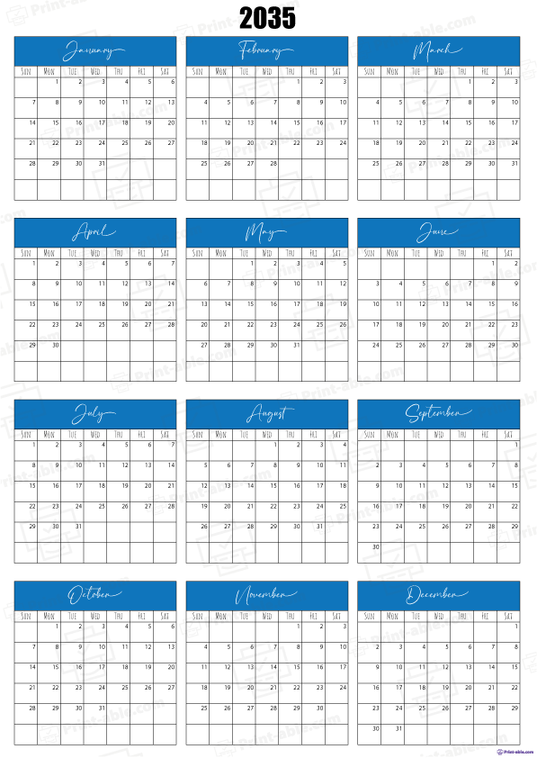 2035 Calendar Printable Free Download
