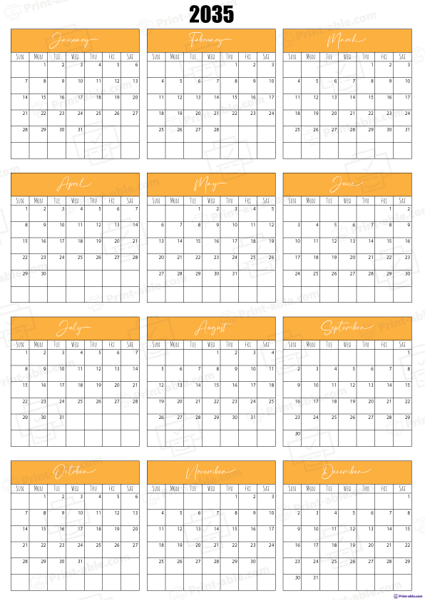 2035 Calendar Printable Free Download