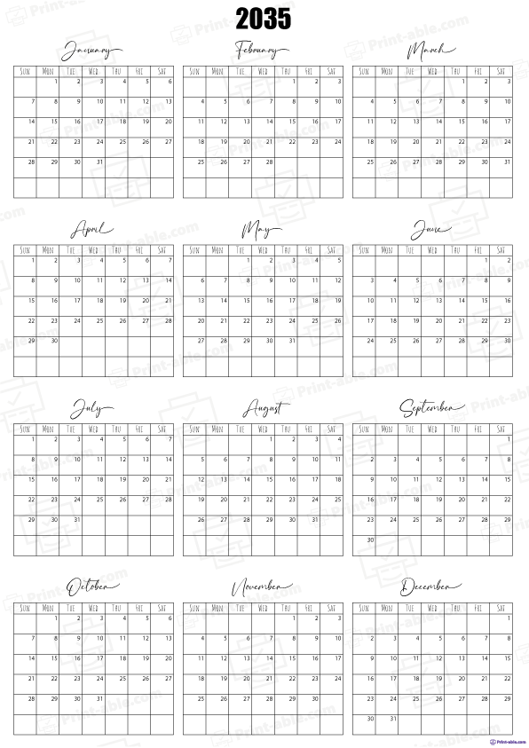 2035 Calendar Printable Free Download