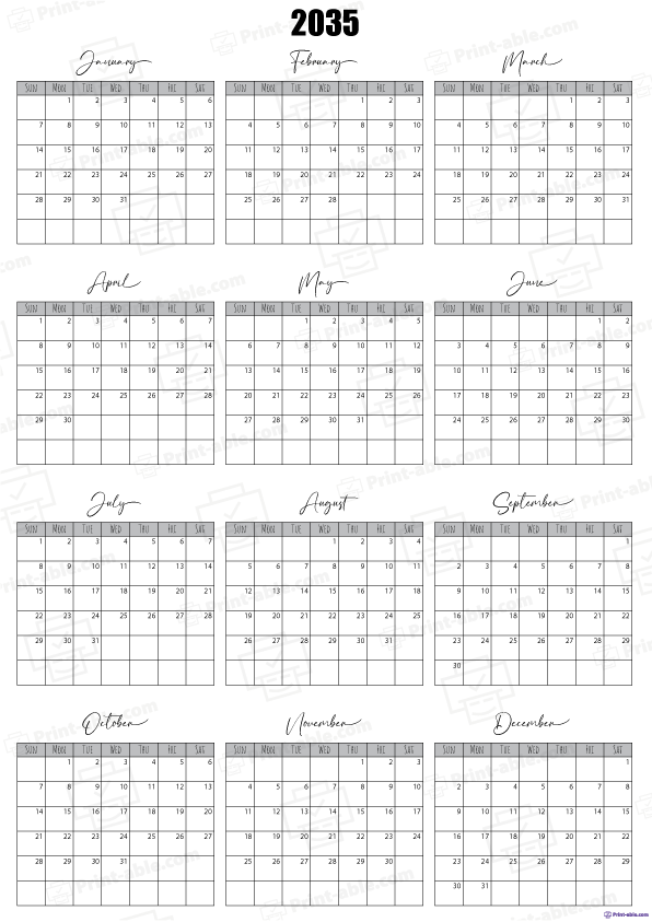 2035 Calendar Printable Free Download
