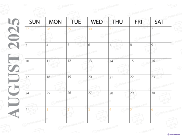 August 2025 Calendar Printable