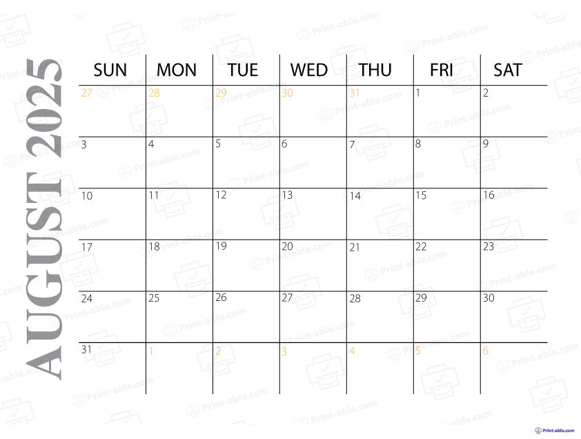 August 2025 Calendar Printable