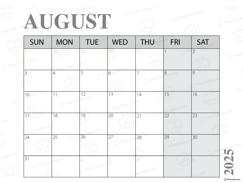 August 2025 Calendar Printable