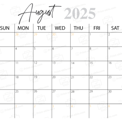 August 2025 Calendar Printable