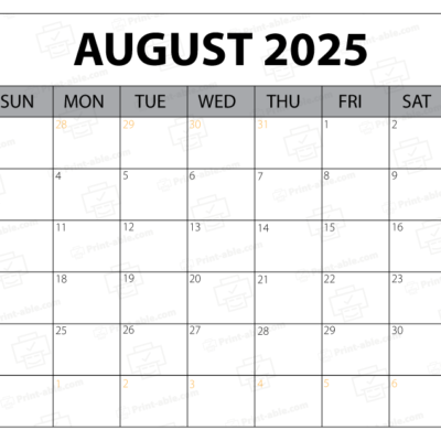 August 2025 Calendar Printable