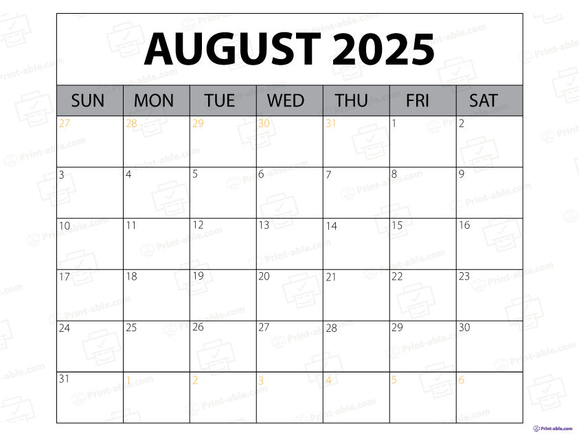 August 2025 Calendar Printable