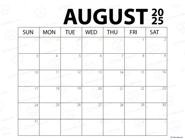 August 2025 Calendar Printable