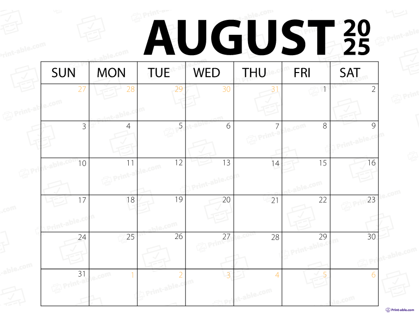 August 2025 Calendar Printable