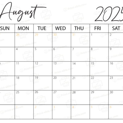 August 2025 Calendar Printable