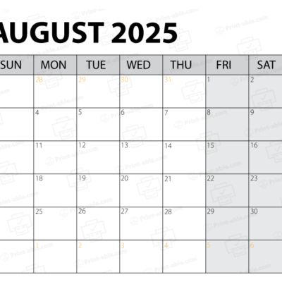 August 2025 Calendar Printable