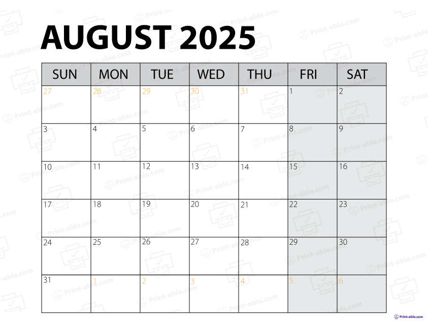 August 2025 Calendar Printable