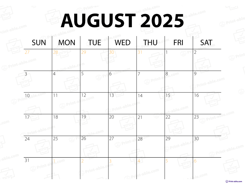 August 2025 Calendar Printable