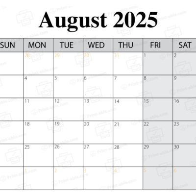 August 2025 Calendar Printable