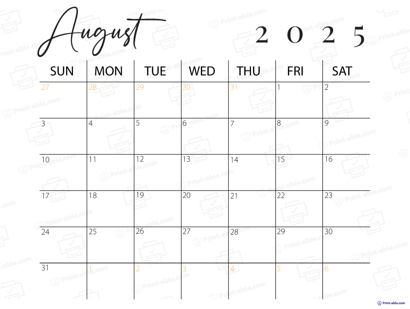 August 2025 Calendar Printable