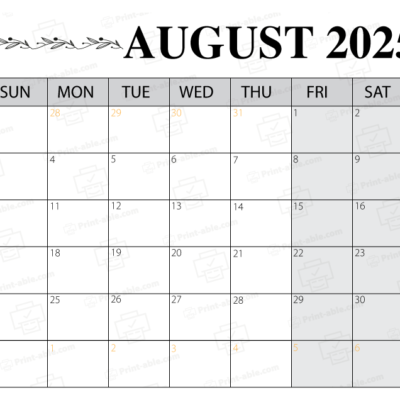 August 2025 Calendar Printable