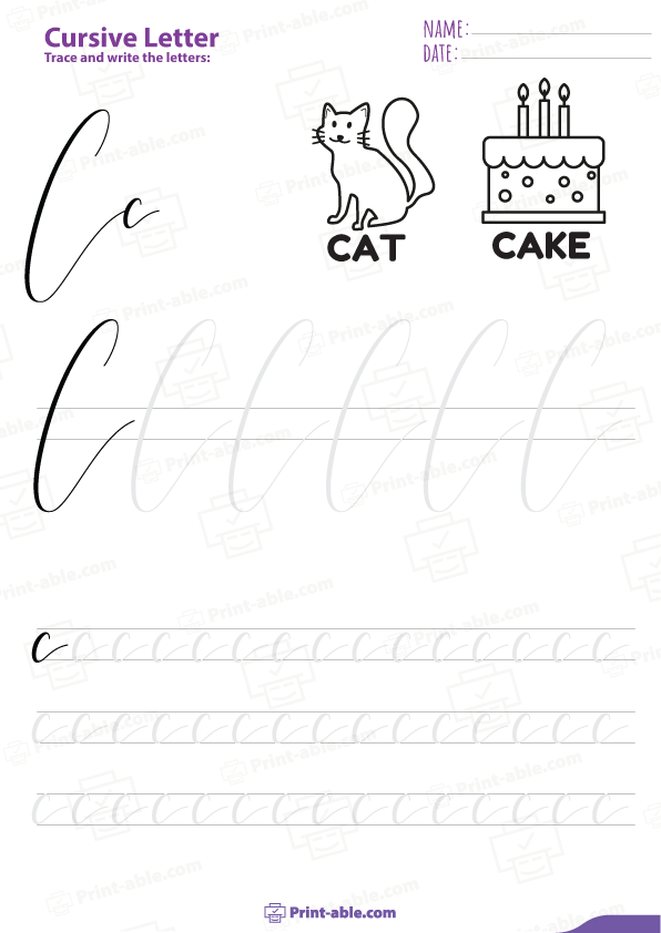 Cursive Letter C Worksheets Printable