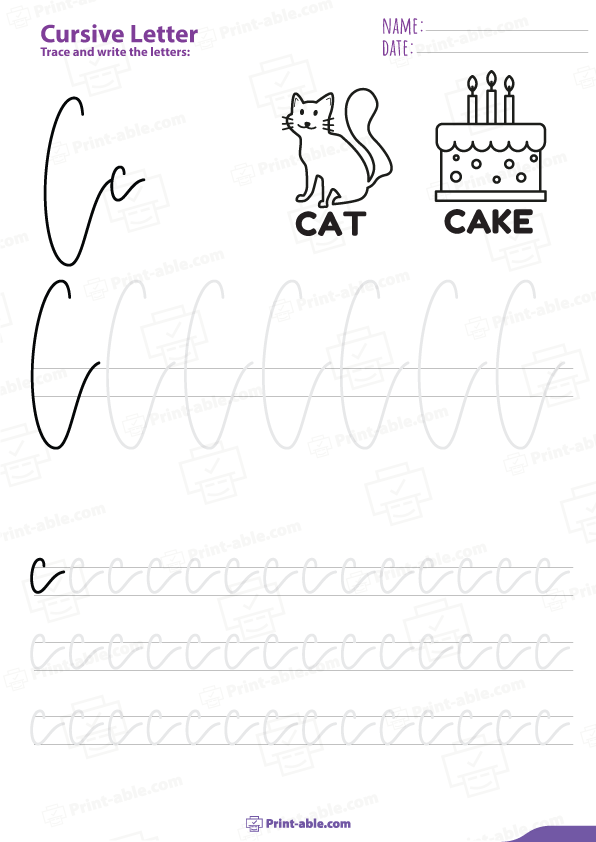 Cursive Letter C Worksheets Printable