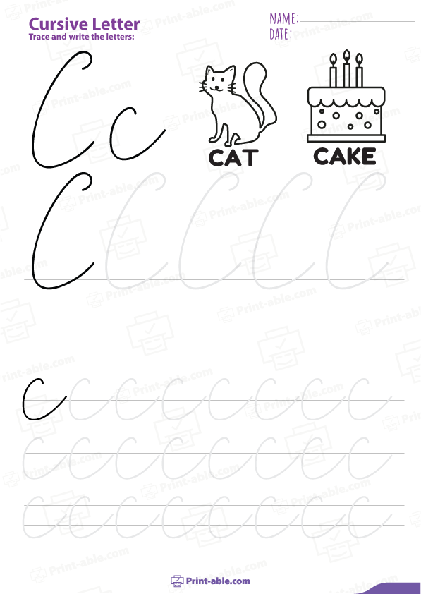 Cursive Letter C Worksheets Printable
