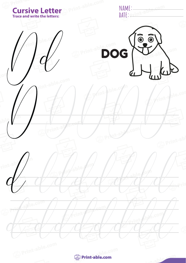 Cursive Letter D Worksheets Printable