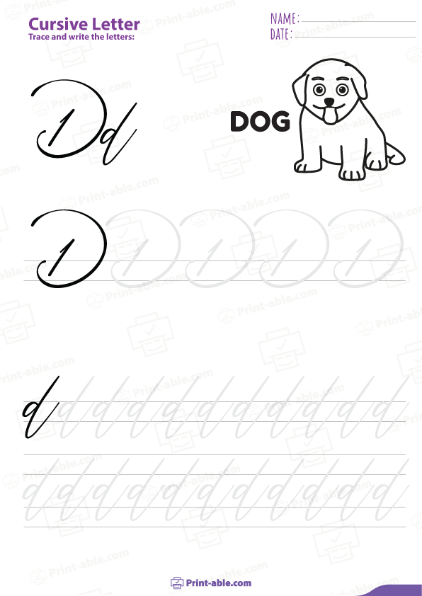 Cursive Letter D Worksheets Printable